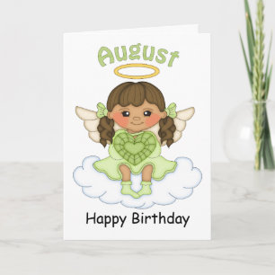 August Birthstone Angel Brunette Birthday Card Kort