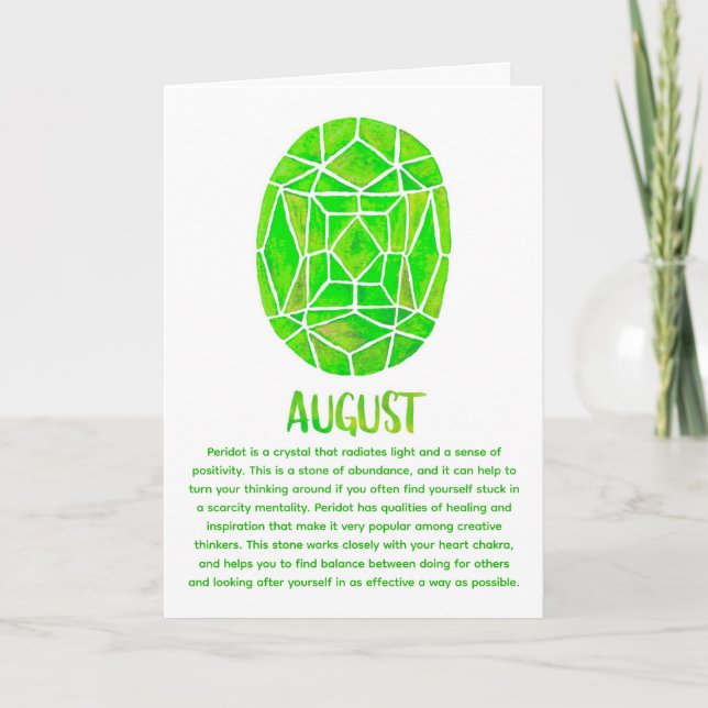 August Birthstone Peridot Birthday Watercolor Kort (Framsida)