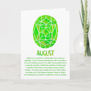 August Birthstone Peridot Birthday Watercolor Kort
