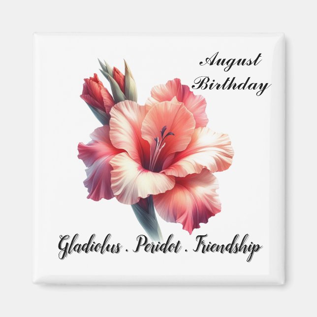 August Birthstone Peridot och Gladiolus Magnet (Framsidan)