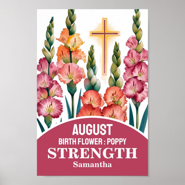 August Födelsemånad Blomma Kristen Barnkammar Kons Poster (Framsidan)