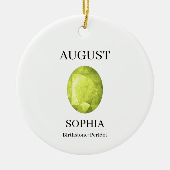 August Födelsesten Födelsedagsnamn Peridot Julgransprydnad Keramik (Framsidan)