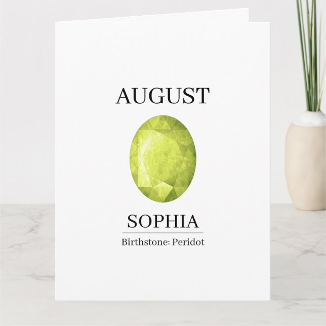 August Födelsesten Födelsedagsnamn Peridot Kort (Framsida)