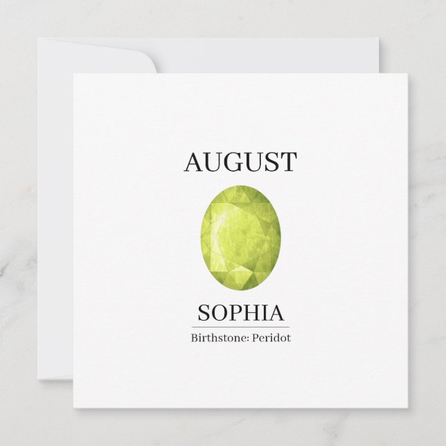 August Födelsesten Födelsedagsnamn Peridot Kort (Framsida)