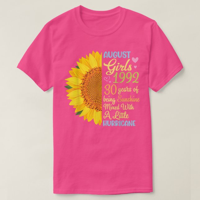 August Girls 1992 30 Years Of Being Sunshine Mied  T Shirt (Design framsida)