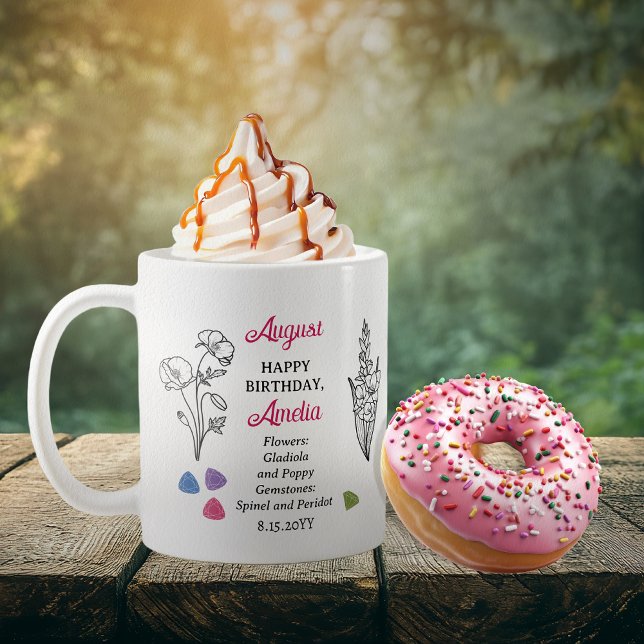 August Gladiola och Poppy Birthday Keepsaké Kaffemugg (August Floral and Birthstone Birthday Keepsake Coffee Mug)