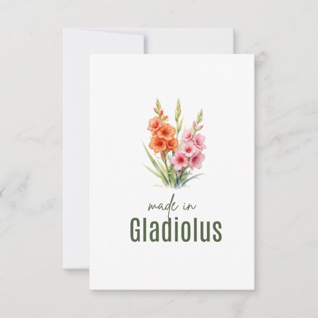 August Gladiolus  Birth Flower Flat Thank You Card Tack Kort (Framsida)