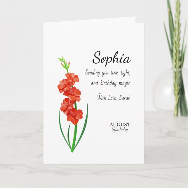August Gladiolus Personalized Birthday Kort (Framsida)