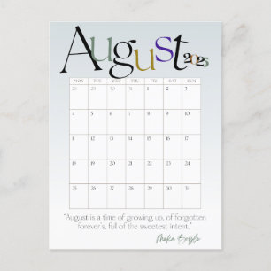 August Grått Modern Månadskalender 2025 Vykort