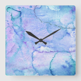 'August' Lila och Blue Watercolor Fyrkantig Klocka