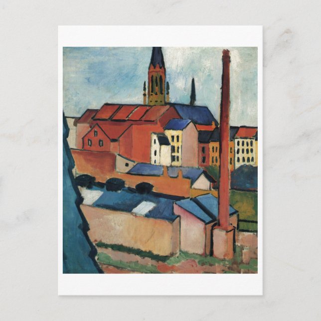 August Macke - Bonn Houses och Skorsten 1911 Oil Vykort (Framsida)