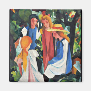 August Macke, färglös målning, fyra flickor Magnet