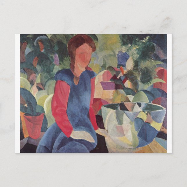 August Macke  - Flicka med fiskklocka 1914 Fischgl Vykort (Framsida)