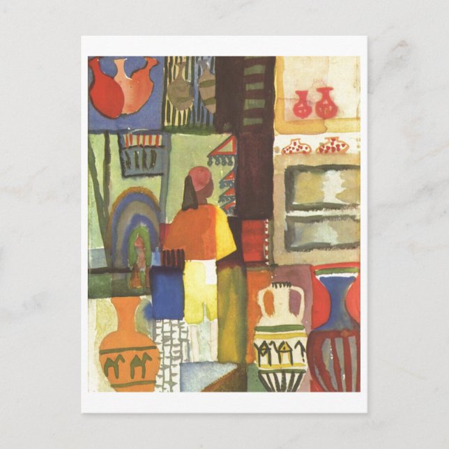 August Macke - Handlare with Jugs 1914 Jug Vendor Vykort (Framsida)
