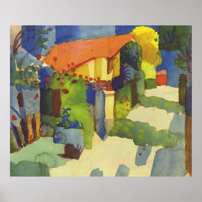 August Macke - House in Garden 1914 Waterolor Poster (Framsidan)