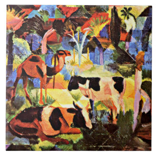 August Macke - Landskap med kor och en kamel Kakelplatta