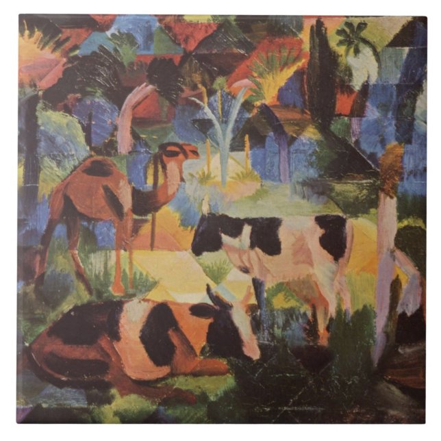 August Macke Ligcape med Kor och Camel Kakelplatta (Framsidan)