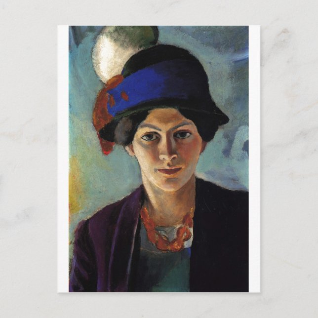 August Macke - Porträtt Woman of Artist & Hat 1909 Vykort (Framsida)