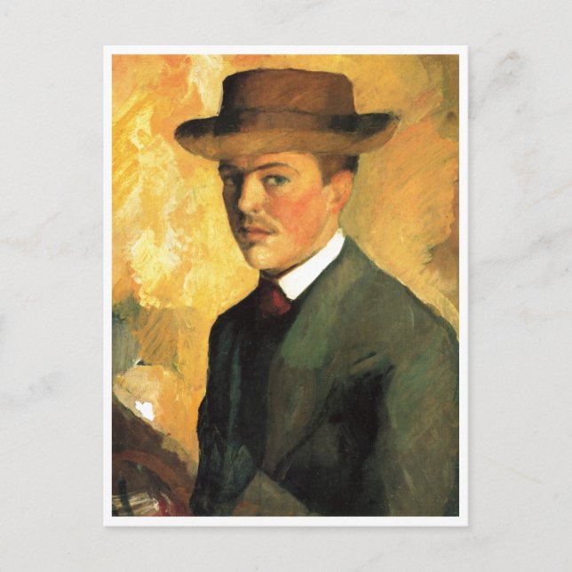 August Macke - Självporträtt med Hat 1909 Oil Vykort (Framsida)