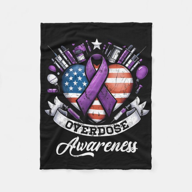 August Overdose Awareness Lila Ribbon Drug Addic Fleecefilt (Framsidan)