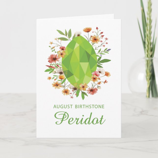August Peridot Birthstone Birthday Wildblommor Kort (Framsida)