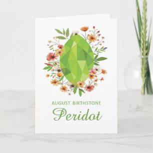 August Peridot Birthstone Birthday Wildblommor Kort