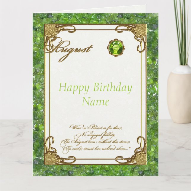 August Peridot Birthstone Large Birthday Kort (Framsida)
