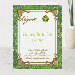 August Peridot Birthstone Large Birthday Kort
