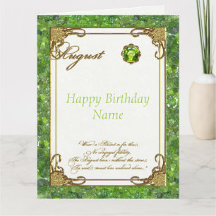 August Peridot Birthstone Large Birthday Kort