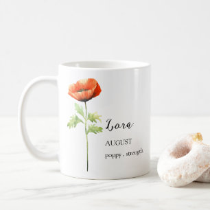 AUGUST POPPY BIRTH FLOWER MÅNAD NAMN GIFT KAFFEMUGG