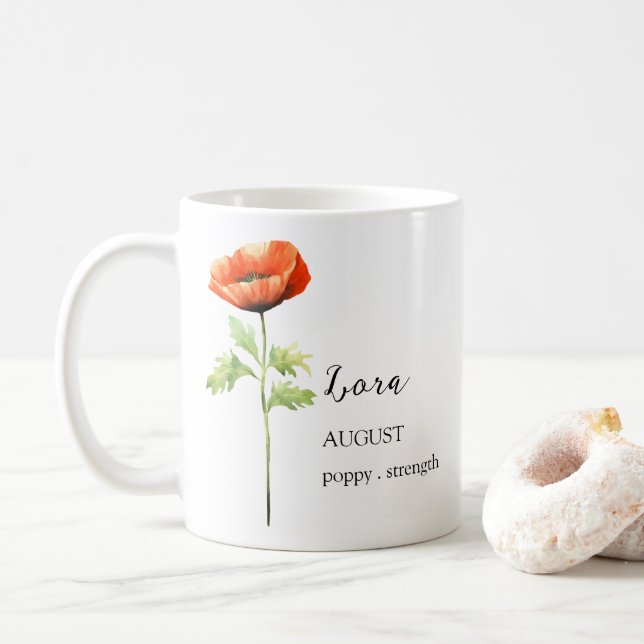 AUGUST POPPY BIRTH FLOWER MÅNAD NAMN GIFT KAFFEMUGG (Med munk)