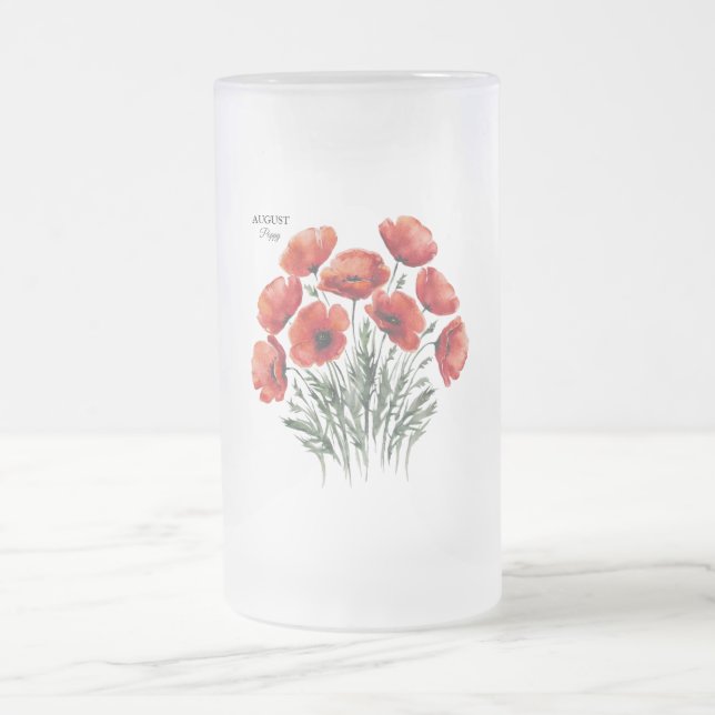 August Poppy Bloom - Personlig Birthday Gift Frostat Ölglas (Center)