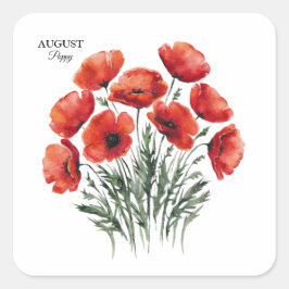 August Poppy Bloom - Personlig Birthday Gift Fyrkantigt Klistermärke
