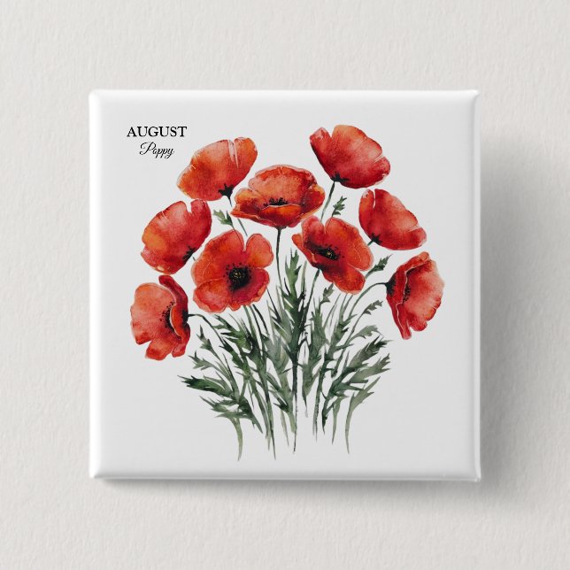 August Poppy Bloom - Personlig Birthday Gift Knapp (Framsida)