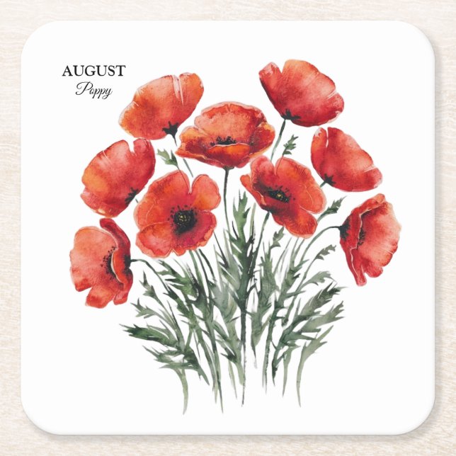 August Poppy Bloom - Personlig Birthday Gift Underlägg Papper Kvadrat (Framsidan)