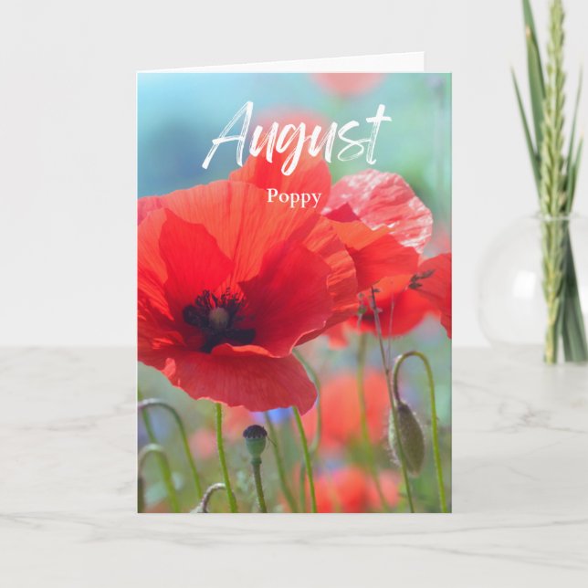 August Red Bloom Poppy Birth Månad Birthday Kort (Framsida)