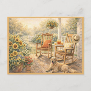 August Solros Porch Floral Akvarell Konst Vykort