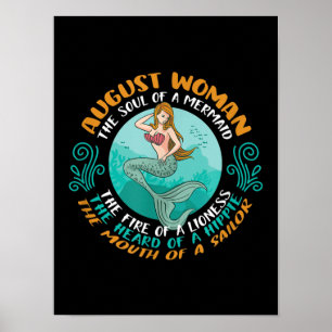 August Woman Soul of Sjöjungfru Leo Zodiac Birthda Poster