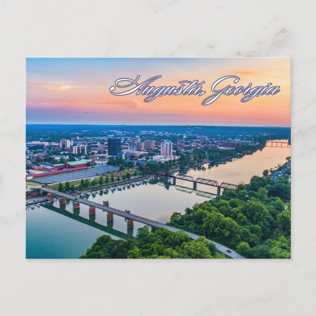 Augusta, Georgia Downtown-vy vid solnedgång  Vykort (Framsida)