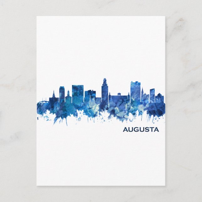 Augusta Georgia Skyline Blue Inbjudan Vykort (Framsida)