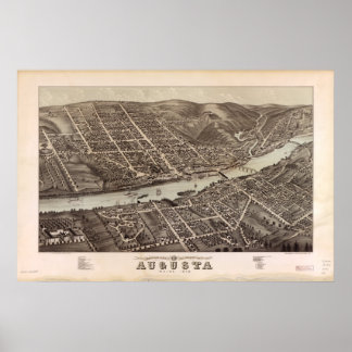 Augusta Maine 1878 Antique Panoramic Karta Poster
