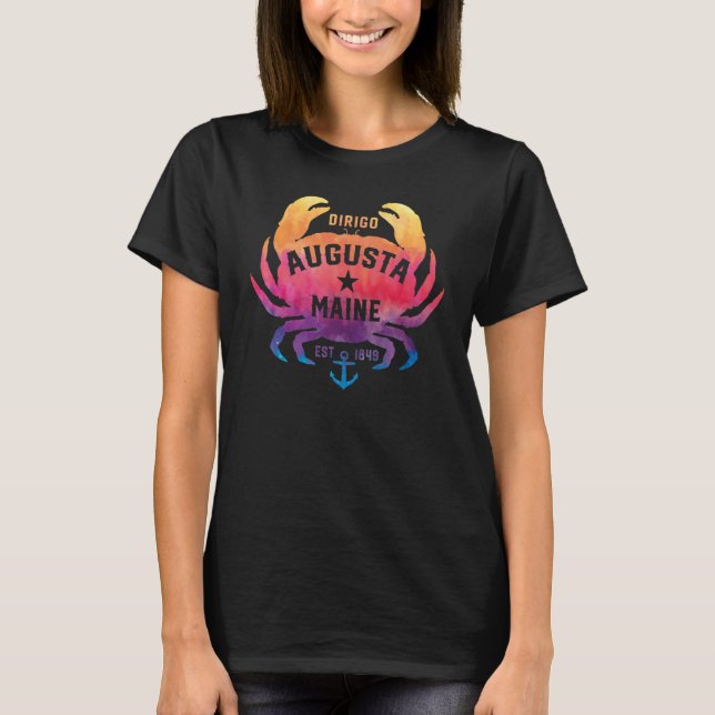 Augusta Maine Souvenir Dirigo Crab Cute Rainbow Ti T Shirt (Framsida)