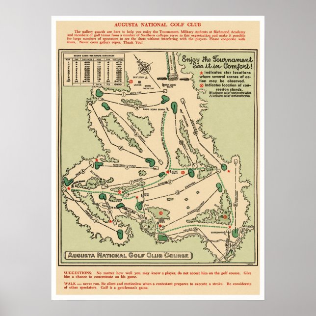 Augusta National Golf Course Kartposter Poster (Framsidan)