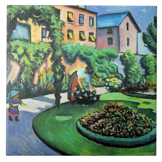 Auguste Macke - Trädgårdsbild, populär målning, Kakelplatta (Framsidan)