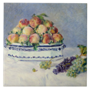 Auguste Renoir - stilleben med persikor och druvor Kakelplatta
