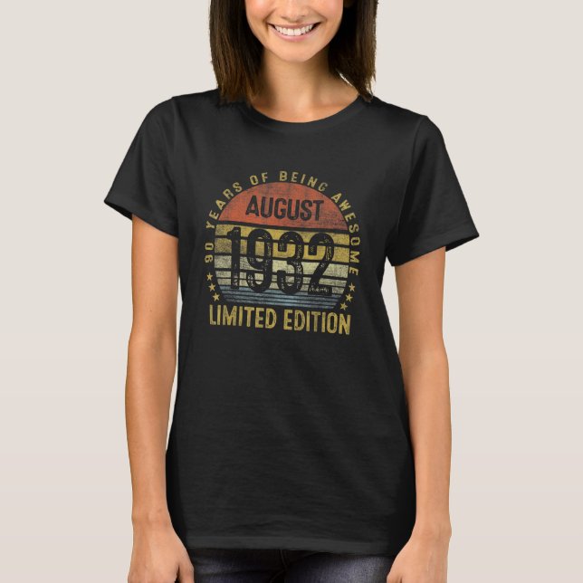 Augusti 1932 90:e Birthday Vintage T Shirt (Framsida)