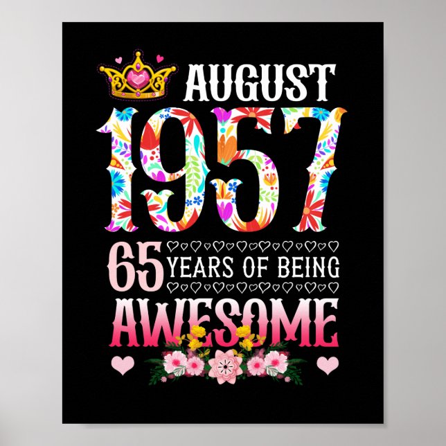 Augusti 1957 65e Birthday 65 Years Fantastisk Blom Poster (Framsidan)