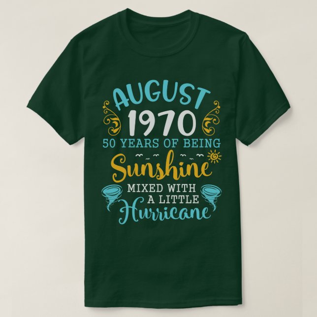 Augusti 1970 Grattis på födelsedagen 50 år av soln T Shirt (Design framsida)