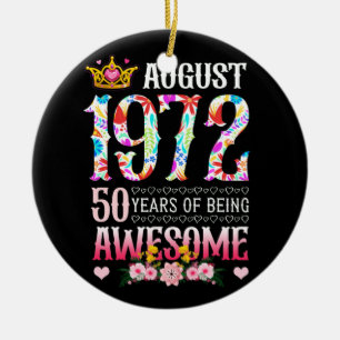Augusti 1972 50 Birthday 50 Years Fantastisk Blomm Julgransprydnad Keramik