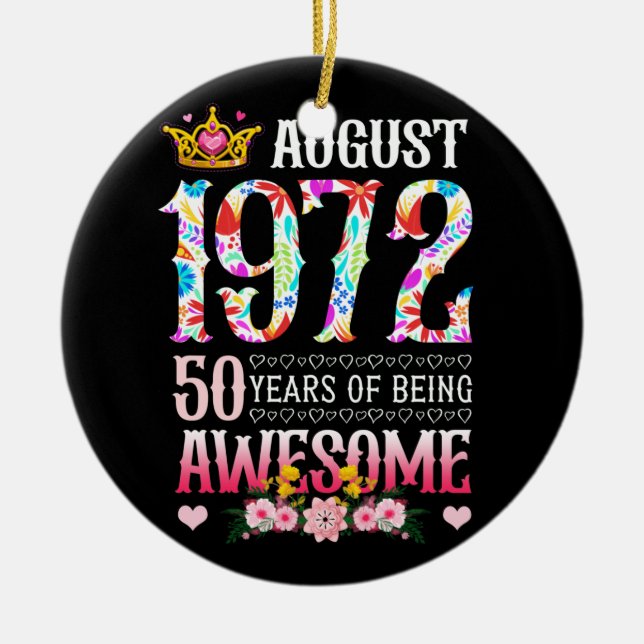 Augusti 1972 50 Birthday 50 Years Fantastisk Blomm Julgransprydnad Keramik (Framsidan)